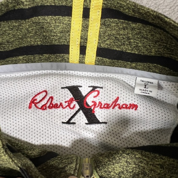 Robert Graham Pullover Mens Large Green Black Striped 1/4 Zip Performance Golf - Picture 4 of 9